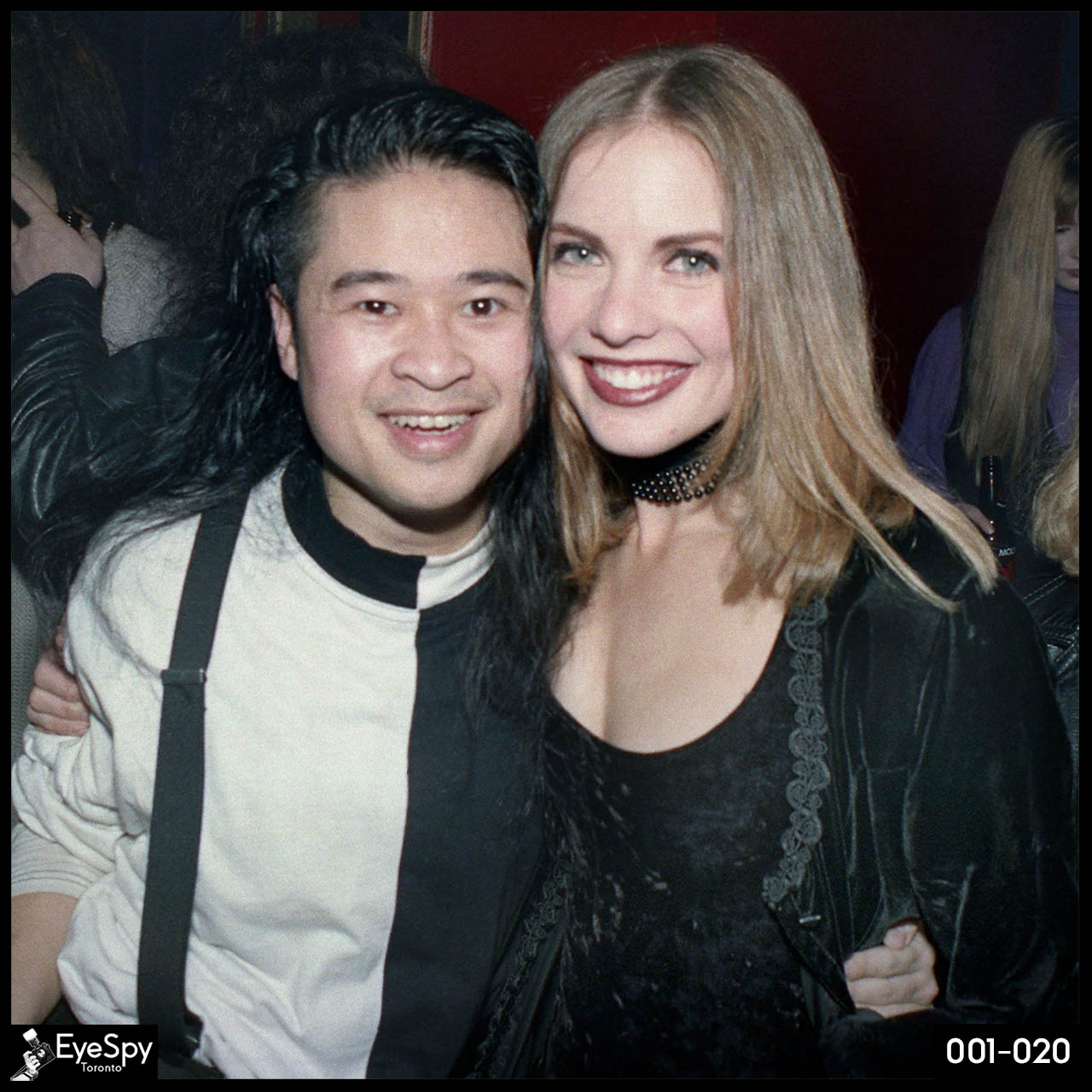 Illustrator Emmanuel Lopez and MuchMusic VJ Teresa Roncon at opening night of Zoo Bar in Toronto, December 1992.